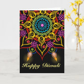 Diwali Blume Rangoli mit Öllampen Karte (Gelbe Blume)