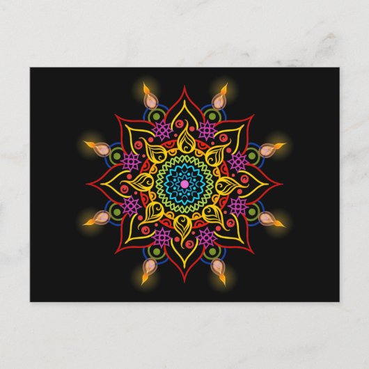 Diwali Blume Rangoli mit Öllampen Postkarte (Vorderseite)