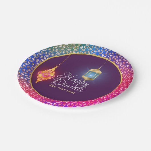 Diwali Bollywood Lanterns Glitzern Personalisiert Pappteller (Schrägansicht)