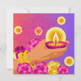 Diwali Card farbenfroh rosa & Lila Hand & Lantern Feiertagskarte