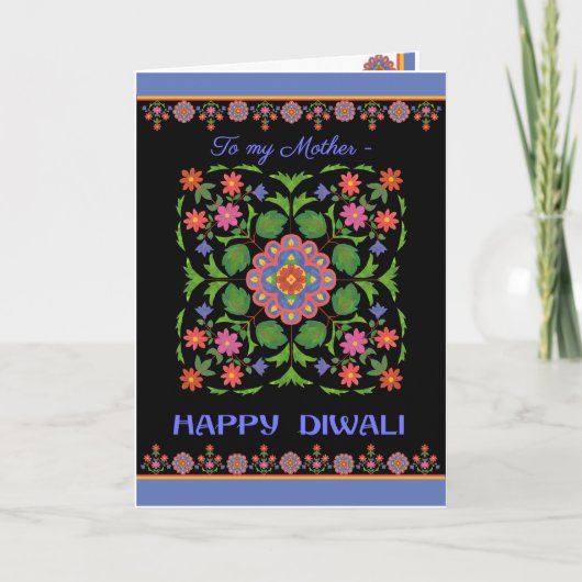 Diwali Card für Mutter, Rangoli Muster, Schwarz Karte (Vorderseite)