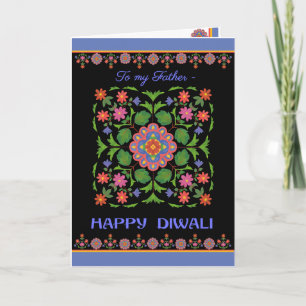 Diwali Card für Vater, Rangoli Muster auf schwarz Karte