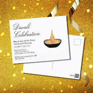 Diwali Celebration Diya Flame Elegant Feiertagspostkarte