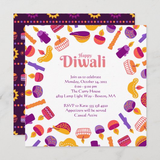 Diwali Celebration Party Einladung (Vorne/Hinten)
