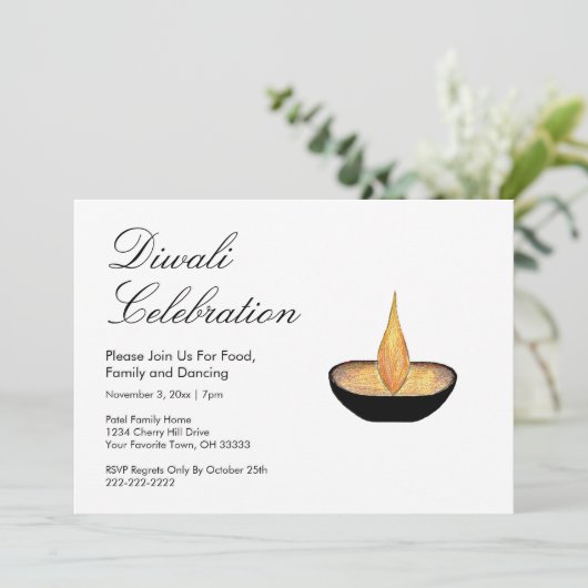 Diwali Celebration Pink Gold Glitzer Diya Flamme i Einladung (Stehend Vorderseite)