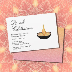 Diwali Celebration Pink Gold Glitzer Diya Flamme i Einladung