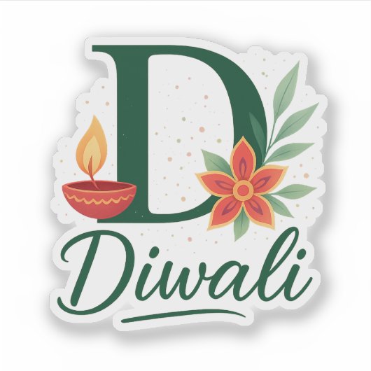 Diwali "D" Monogram Diya Sticker (Vorderseite)