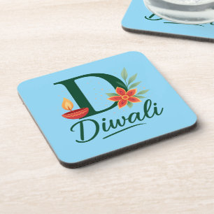 Diwali "D" Monogram Diya Untersetzer (Set von 6)