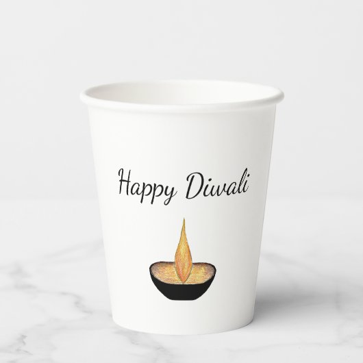 Diwali Diya Lamp Flame Eleganter Gold Glitzer Pappbecher (Rückseite)