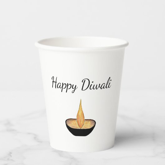 Diwali Diya Lamp Flame Eleganter Gold Glitzer Pappbecher (Vorderseite)