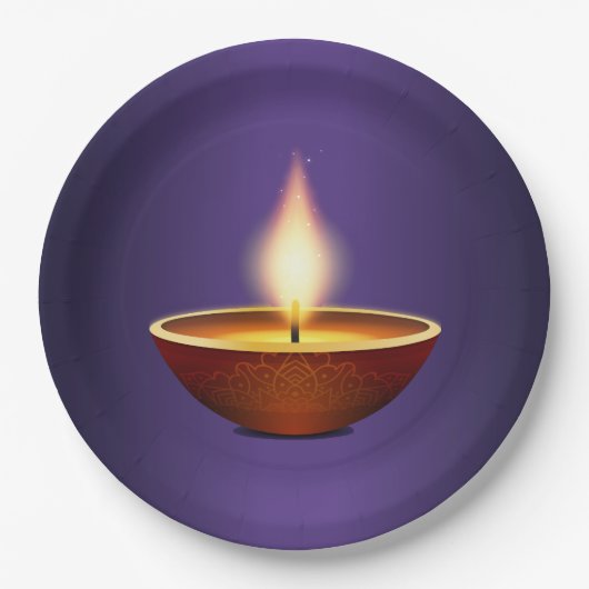 Diwali Diya Lila Hintergrund Pappteller (Vorderseite)