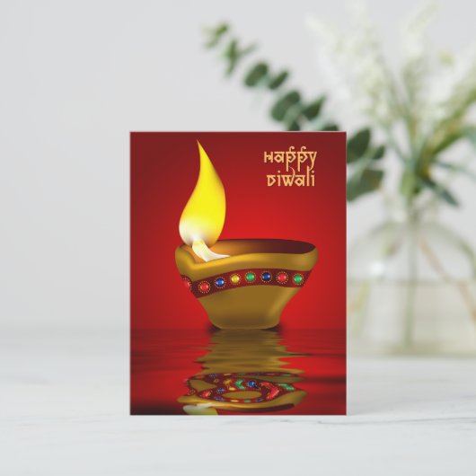 Diwali Diya - Oil lamp Illustration Postkarte (Stehend Vorderseite)