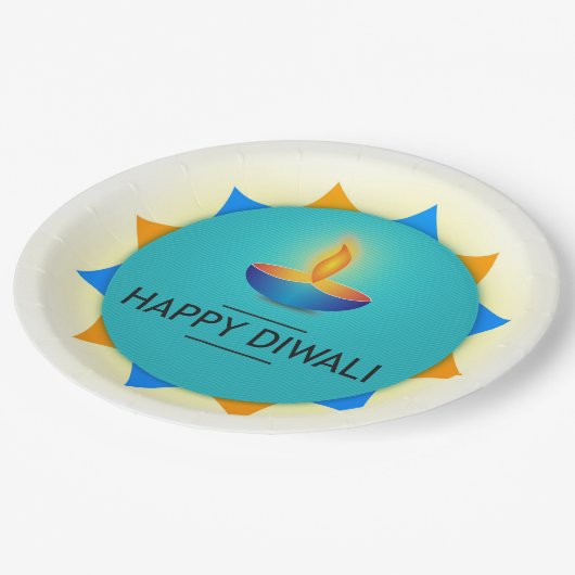 Diwali Diya Papierplatte Pappteller (Schrägansicht)