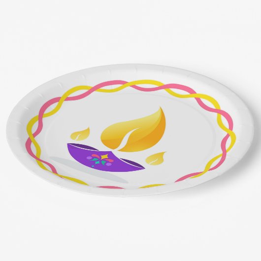 Diwali Diya Papierplatte Pappteller (Schrägansicht)