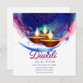 Diwali Diyas Blue Paint Wash Einladung (Vorne/Hinten)