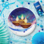 Diwali Diyas Blue Paint Wash Pappteller (Party)