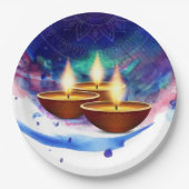 Diwali Diyas Blue Paint Wash Pappteller (Vorderseite)
