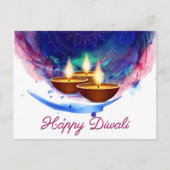 Diwali Diyas Blue Paint Wash Postkarte (Vorderseite)