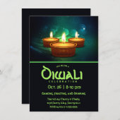 Diwali Diyas mit Blau und Aquamarin Einladung (Vorne/Hinten)