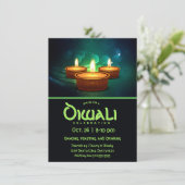 Diwali Diyas mit Blau und Aquamarin Einladung (Stehend Vorderseite)