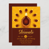 Diwali Diyas mit gelben Sonnenstrahlen Einladung (Vorne/Hinten)