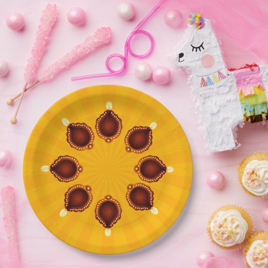 Diwali Diyas mit gelben Sonnenstrahlen Pappteller (Party)