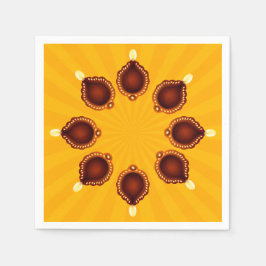 Diwali Diyas mit gelben Sonnenstrahlen Serviette