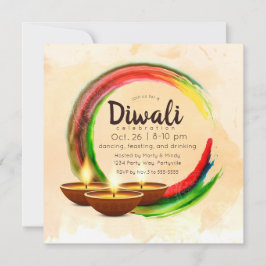 Diwali Diyas Watercolor Circle Einladung