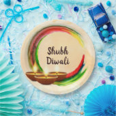 Diwali Diyas Watercolor Circle Pappteller (Party)