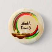 Diwali Diyas Watercolor Rainbow Circle Button (Vorderseite)