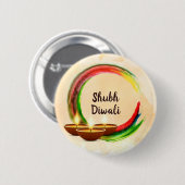 Diwali Diyas Watercolor Rainbow Circle Button (Vorne & Hinten)