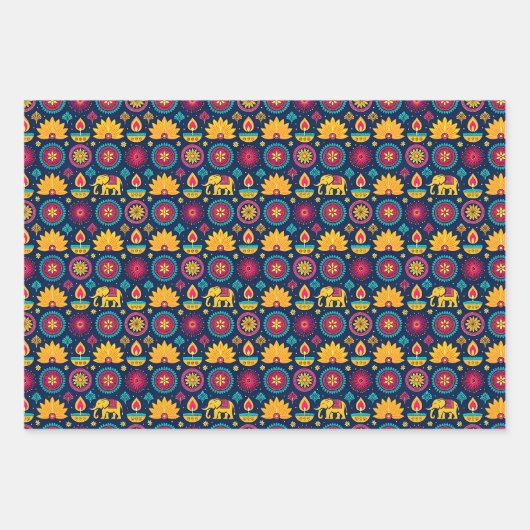 Diwali Elefanten und Lichter Geschenkpapier Set (Vorderseite 3)