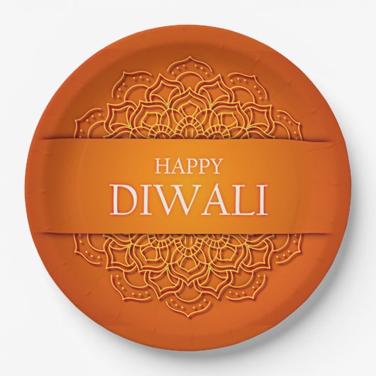 Diwali Elegant Modern Orange Yellow Mandala 9" Pappteller (Vorderseite)