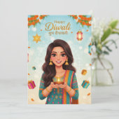 Diwali-Festivalfeier Einladung (Stehend Vorderseite)