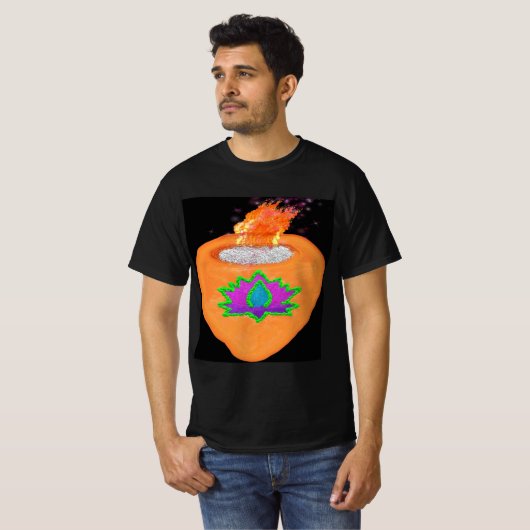 Diwali Glitzer Diya mit Lotus T-Shirt (Vorne ganz)