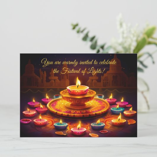 Diwali Glow Einladung (Stehend Vorderseite)