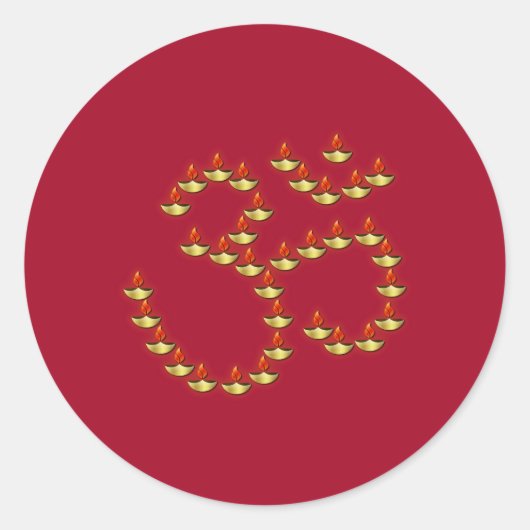 Diwali Gold Deepa in Om Symbol Bright Burgundy Runder Aufkleber (Vorderseite)