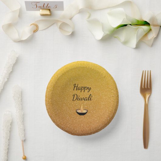 Diwali Gold Glitzer Glam Diya Lamp Flame Pappteller (Hochzeit)