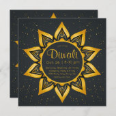 Diwali Gold und Black Diya Flames Einladung (Vorne/Hinten)