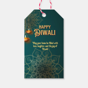 Diwali Green Gold Lamps Mandala Personalisiert Geschenkanhänger