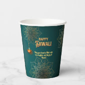 Diwali Green Gold Lamps Mandala Personalisiert Pappbecher (Rückseite)