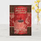 Diwali Gruß-Karte mit der Lampe und Blumen rot und Karte (Gelbe Blume)