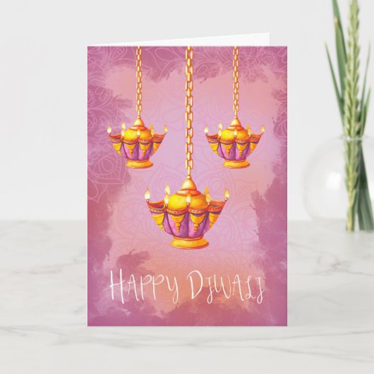Diwali Gruß mit Aquarell-Lichtern Karte (Vorderseite)