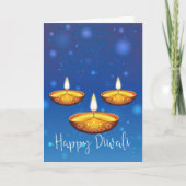 Diwali Gruß mit Lampen, Blue Background Bokeh Karte (Vorderseite)