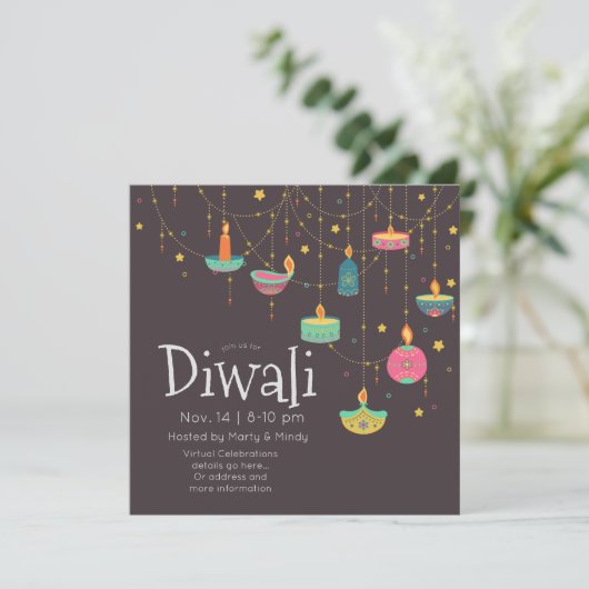 Diwali hängend Deepas Einladung (Stehend Vorderseite)