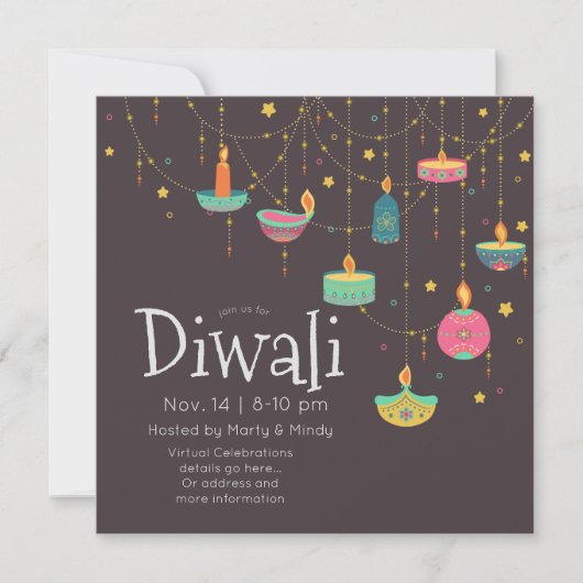 Diwali hängend Deepas Einladung (Vorderseite)