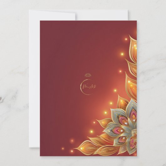 Diwali Holiday Card Red Gold Floral Lampen Einladung (Rückseite)