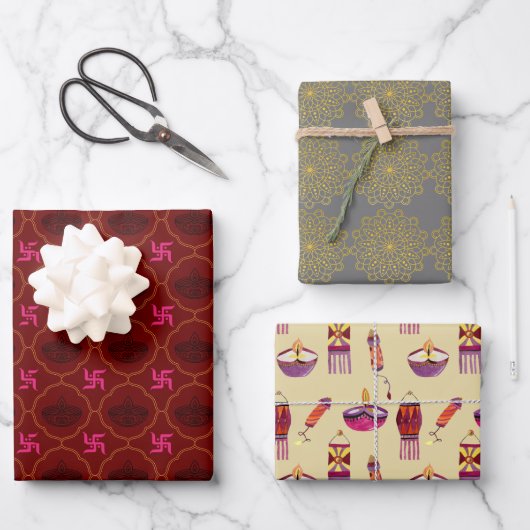 Diwali, indisches Motiv Geschenkverpackung 3 Blätt Geschenkpapier Set (Vorderseite)