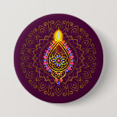 Diwali Jeweled Diya Candle Design Mandala Lila Button (Vorderseite)