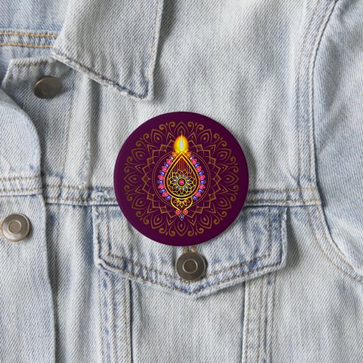 Diwali Jeweled Diya Candle Design Mandala Lila Button (Beispiel)